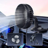 SEAMETAL 12V/24V USB Car Dashboard Cooling Fan with Suction Cup Single Head Fan 360 Degree All-Round Auto Cooler
