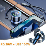 SEAMETAL PD Type C QC3.0 Car Charger with 3 In 1 Fast Charging Cable