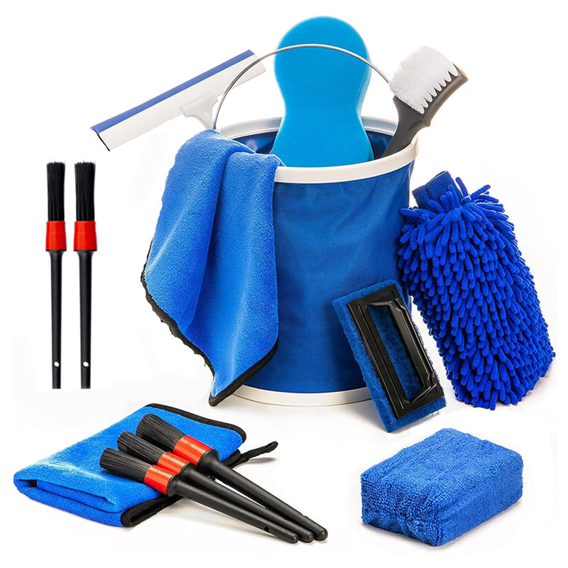 SEAMETAL 13pcs Car Cleaning Brush Set Car Detail Cleaning Gloves with Towel Sponge