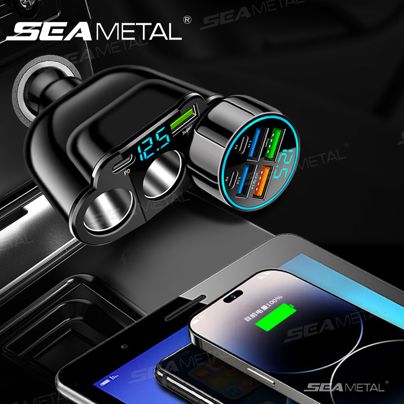 SEAMETAL 5 In 1 66W PD Car Cigarette Lighter Adapter 12V-24V Universal Car Charger