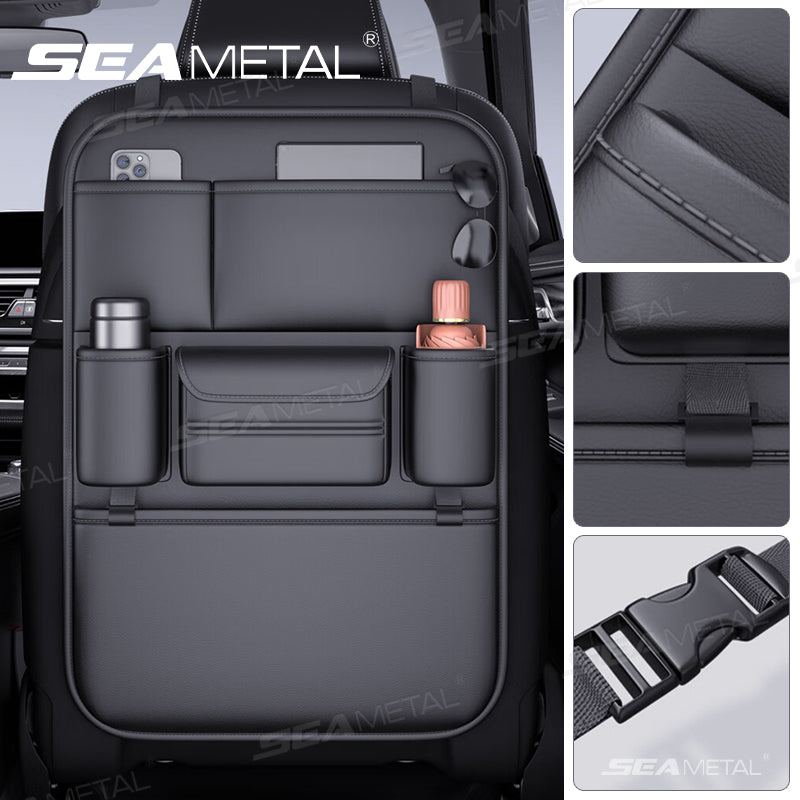 SEAMETAL PU Leather Car Seat Back Organizer With Pockets Kick Mats
