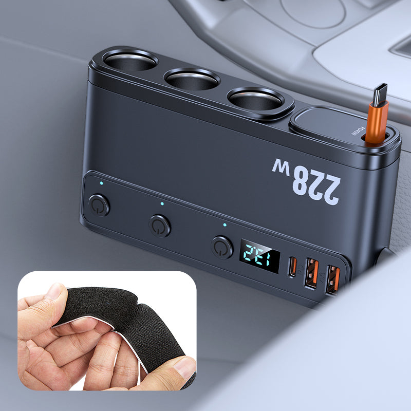 SEAMETAL 9 IN 1 Car Fast Charger Adapter Charge Independent Switches DC Cigarette Outlet PD 3 Socket Cigarette Lighter Splitter