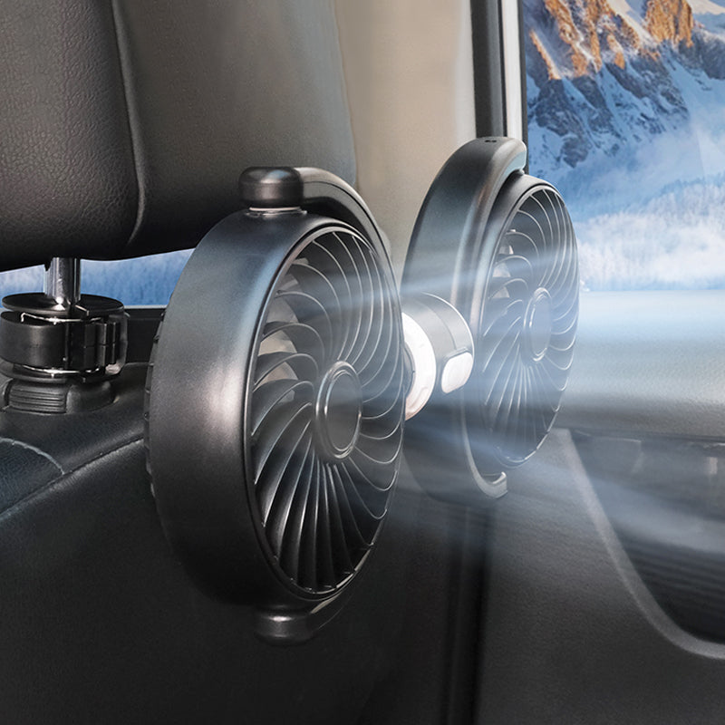 SEAMETAL Dual Head Car Fan Rotatable Rear Seat Dual Fan USB Rechargeable 3-Speed Adjustable Air Cooling Fan