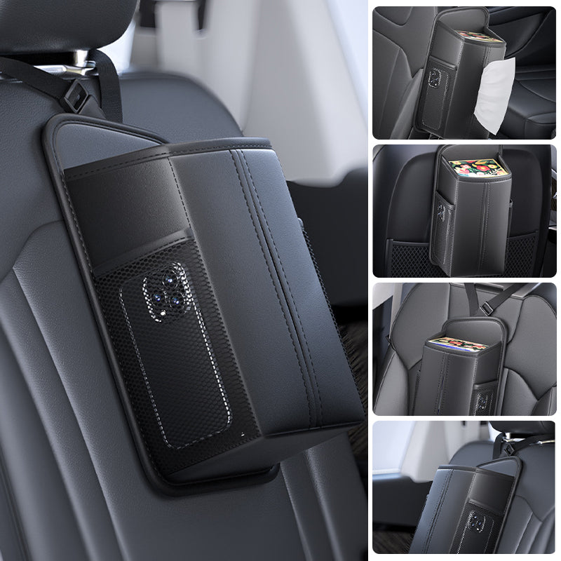 SEAMETAL Car Seat Side Storage Bag PU Leather Hanging Auto Seat Organizer Tissue Bag Water Cup Holder