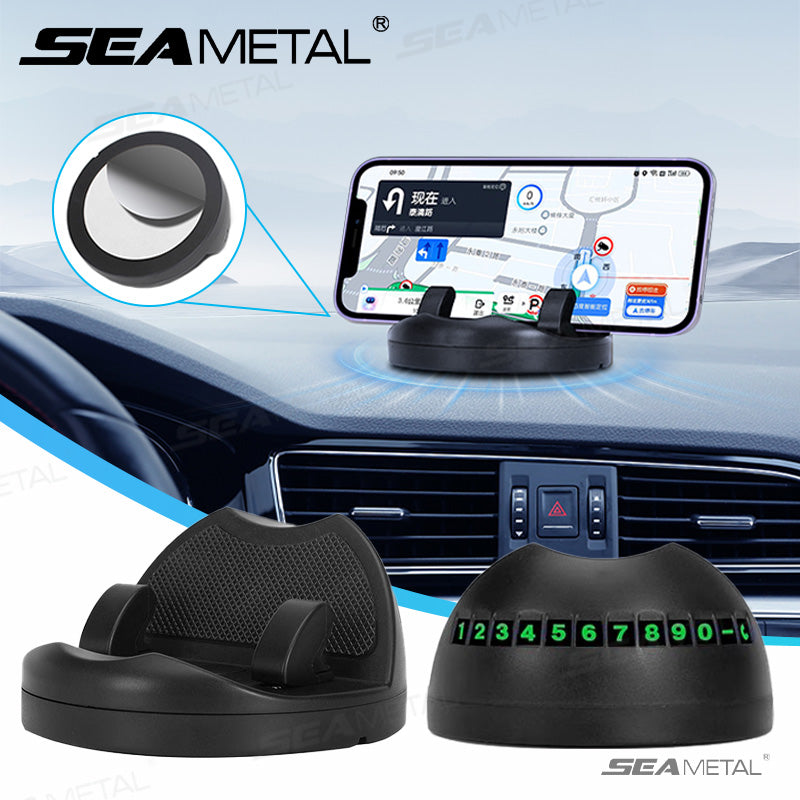 SEAMETAL ABS Car Phone Holder 360 Rotation With Parking Phone Number Plate
