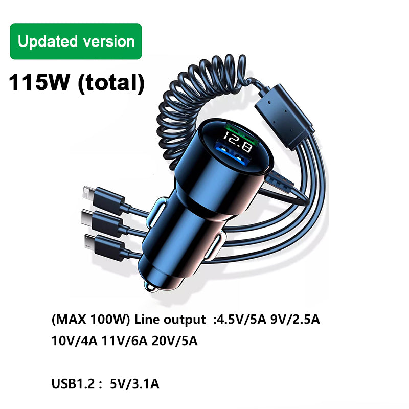 SEAMETAL PD Type C QC3.0 Car Charger with 3 In 1 Fast Charging Cable