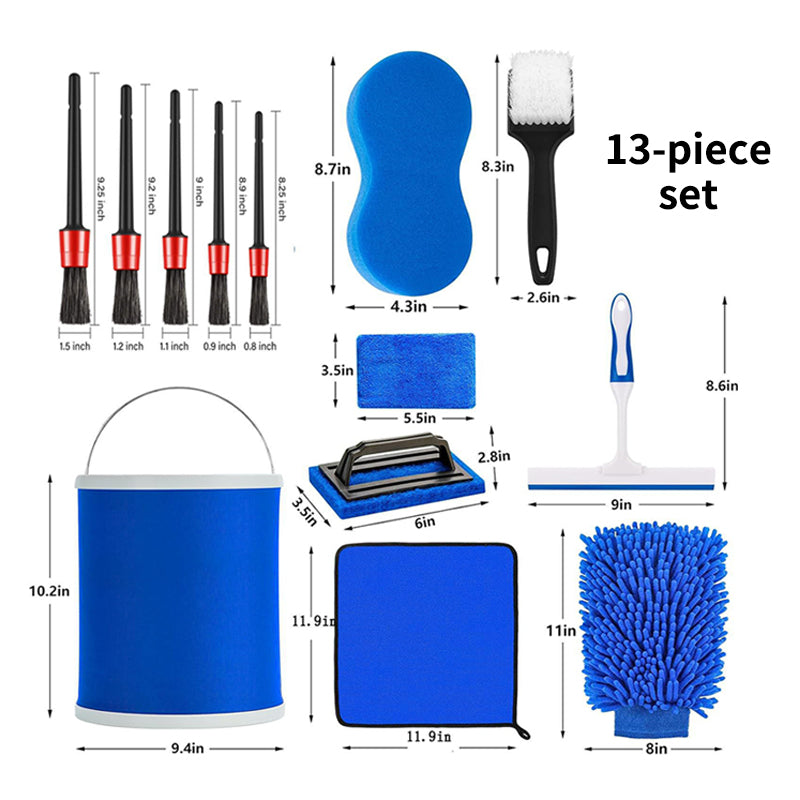 SEAMETAL 13pcs Car Cleaning Brush Set Car Detail Cleaning Gloves with Towel Sponge