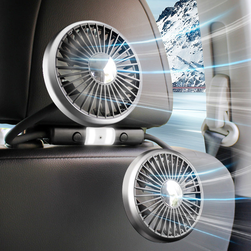 USB Car Fan for Backseat 3 Speeds Headrest Electricfan with LED Lights