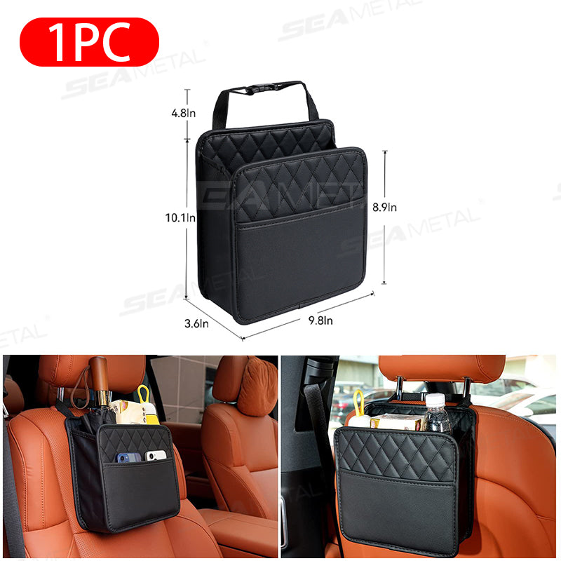 SEAMETAL Multifunctional Leather Car Seat Storage Bag Hanging Garbage Bag