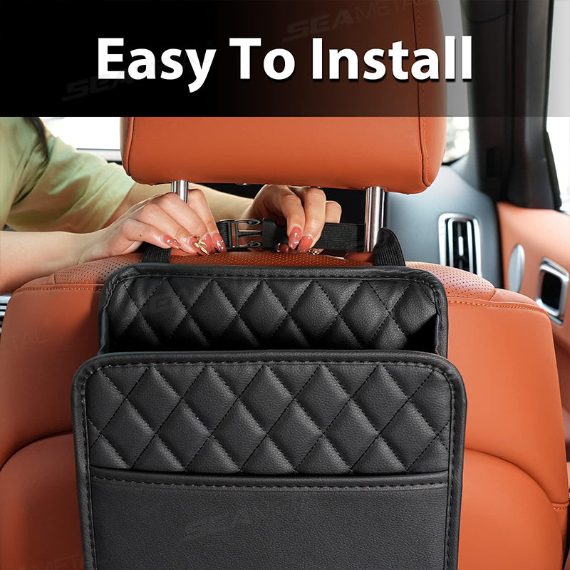 SEAMETAL Multifunctional Leather Car Seat Storage Bag Hanging Garbage Bag