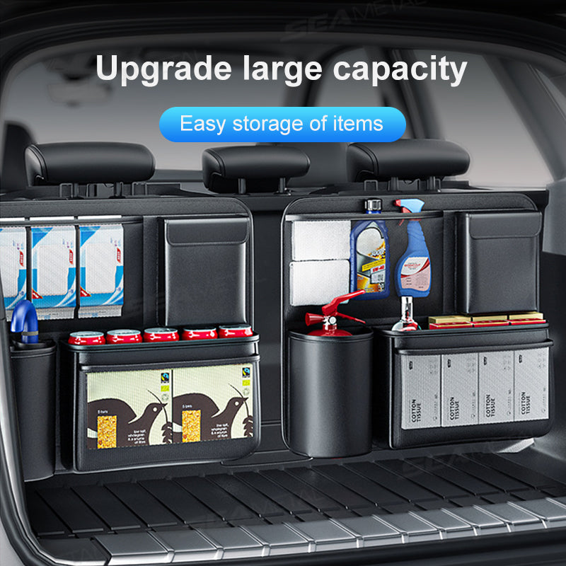 SEAMETAL Durable Black Fabric Car Trunk Organizer with Seat Back Storage