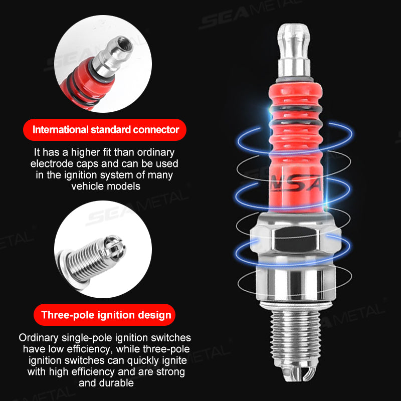 SEAMETAL Racing Spark Plug 3 Triple Electrode A7TC D8TC Fits for GY6 CG 50 70 110 125 150CC Motorcycle Atv Scooter