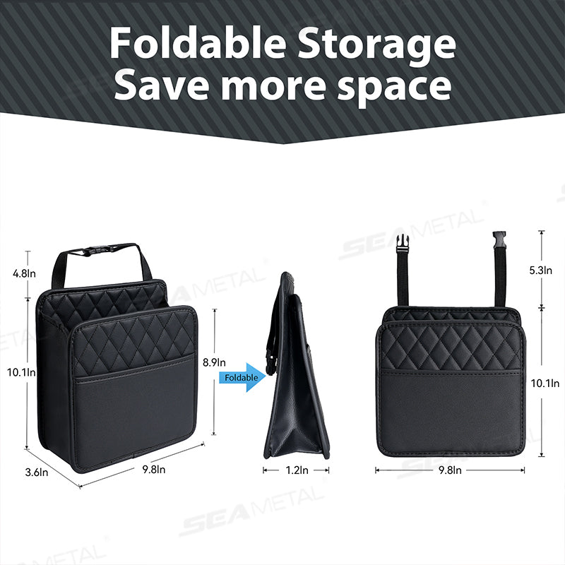 SEAMETAL Multifunctional Leather Car Seat Storage Bag Hanging Garbage Bag