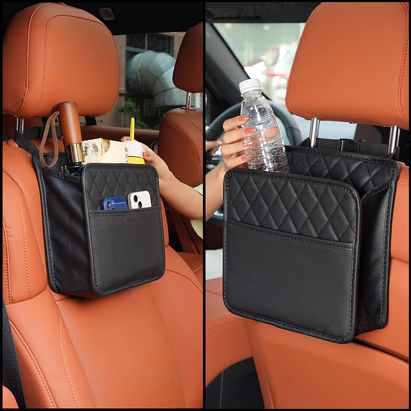 SEAMETAL Multifunctional Leather Car Seat Storage Bag Hanging Garbage Bag