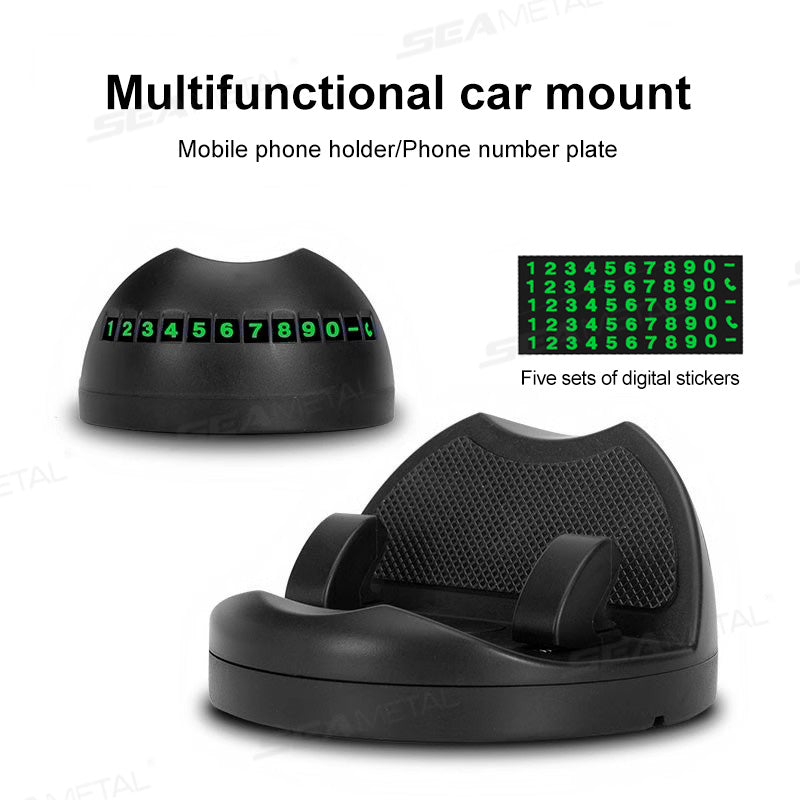 SEAMETAL ABS Car Phone Holder 360 Rotation With Parking Phone Number Plate