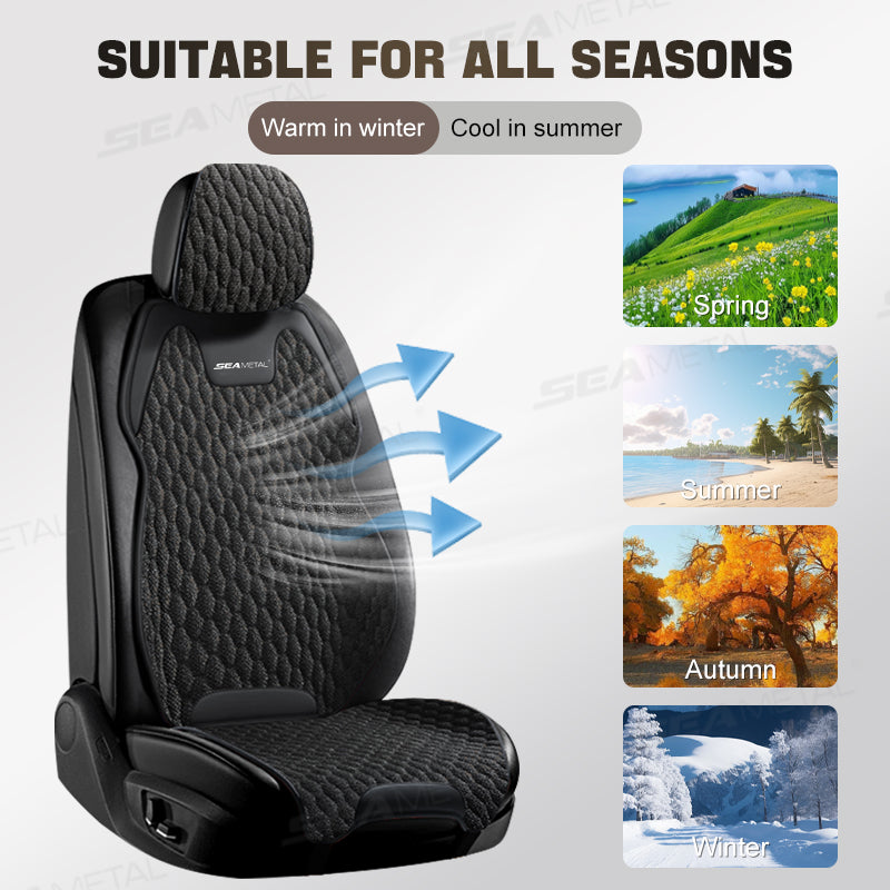 SEAMETAL Flax Car Seat Cover Front or Rear Linen Fabric Seat Cushion