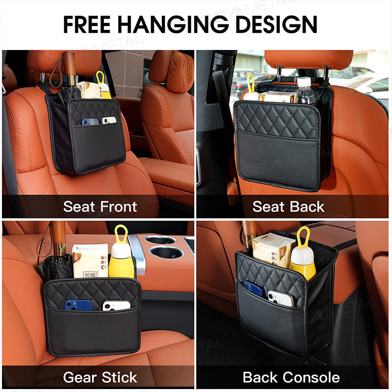 SEAMETAL Multifunctional Leather Car Seat Storage Bag Hanging Garbage Bag