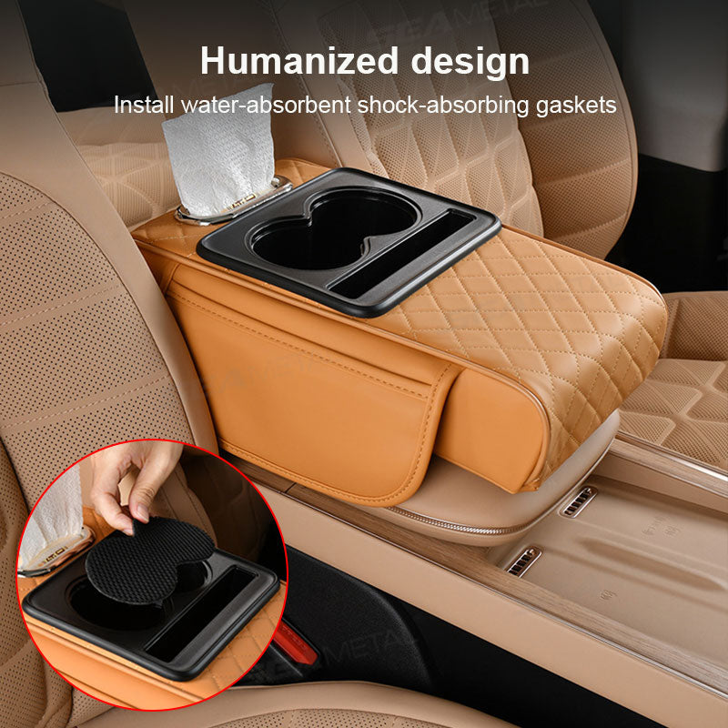 Car Armrest Cushion,5-in-1 Center Console Cover with 2 Storage Bags Cup Holder, Tissue Box Slot