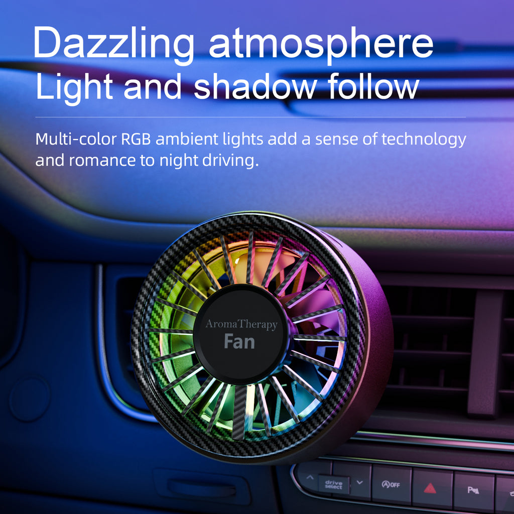 SEAMETAL Car Aromatherapy Fan Car Air Outlet Fragrance Freshener 360° Adjustable USB Cooling Fan