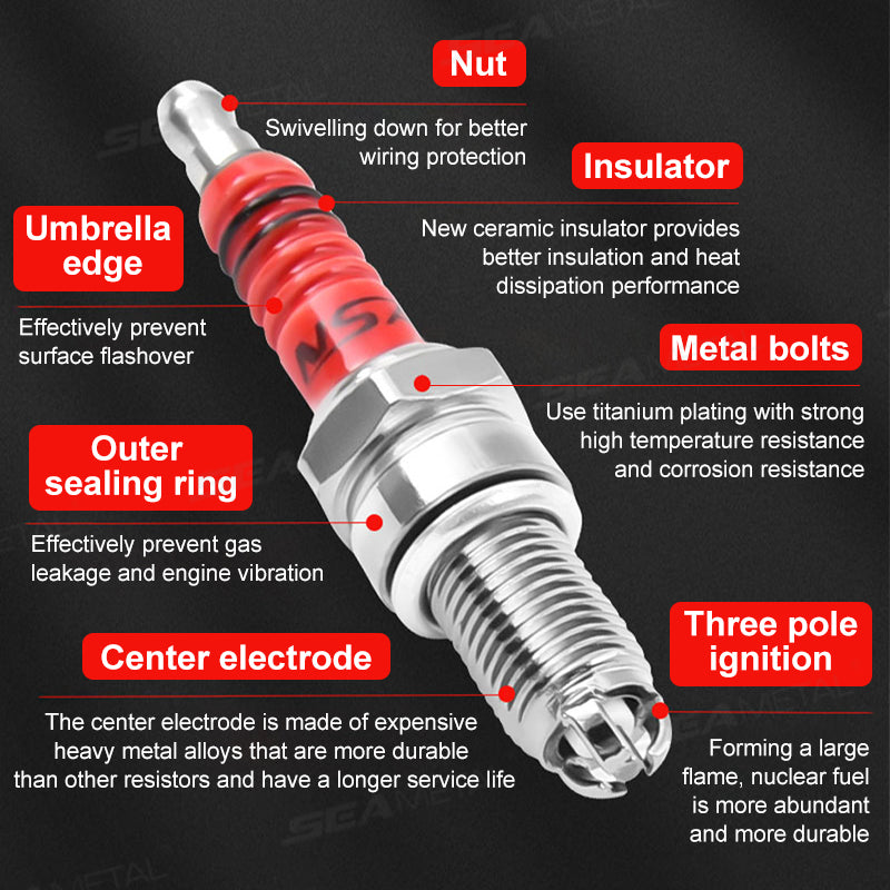 SEAMETAL Racing Spark Plug 3 Triple Electrode A7TC D8TC Fits for GY6 CG 50 70 110 125 150CC Motorcycle Atv Scooter