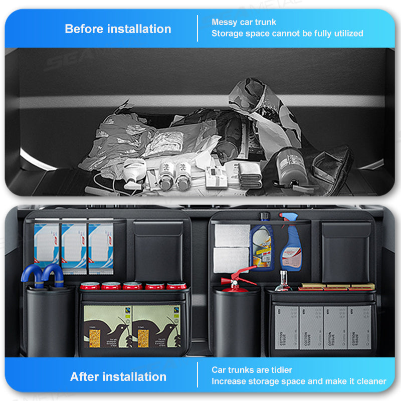 SEAMETAL Durable Black Fabric Car Trunk Organizer with Seat Back Storage