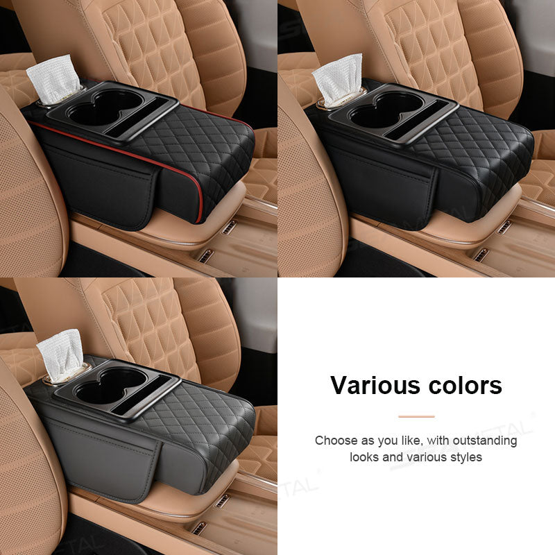 Car Armrest Cushion,5-in-1 Center Console Cover with 2 Storage Bags Cup Holder, Tissue Box Slot