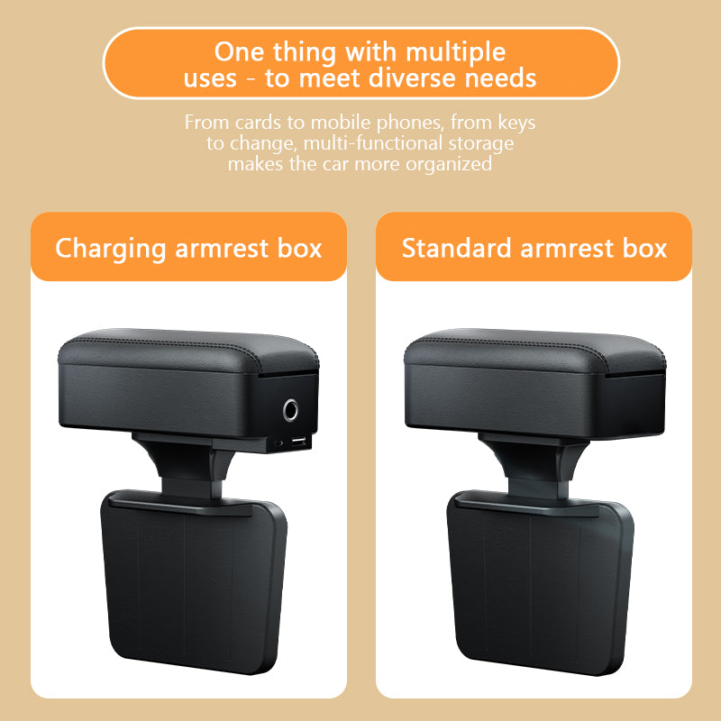 SEAMETAL Car Armrest Box Organizer Adjustable Height Elbow Rest Pad With Charging Cable