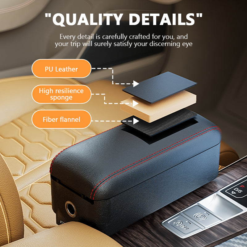 SEAMETAL Car Armrest Box Organizer Adjustable Height Elbow Rest Pad With Charging Cable