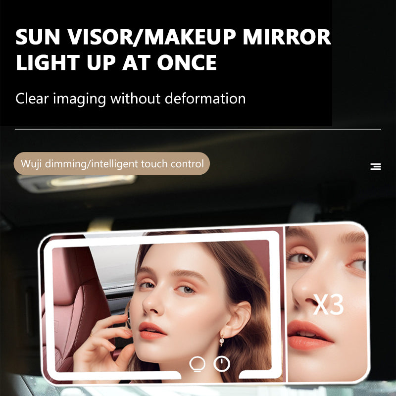 SEAMETAL Car Interior Mirrors Sun Visor Plate LED HD Makeup Mirror with 3X Magnifying 3 Color Light