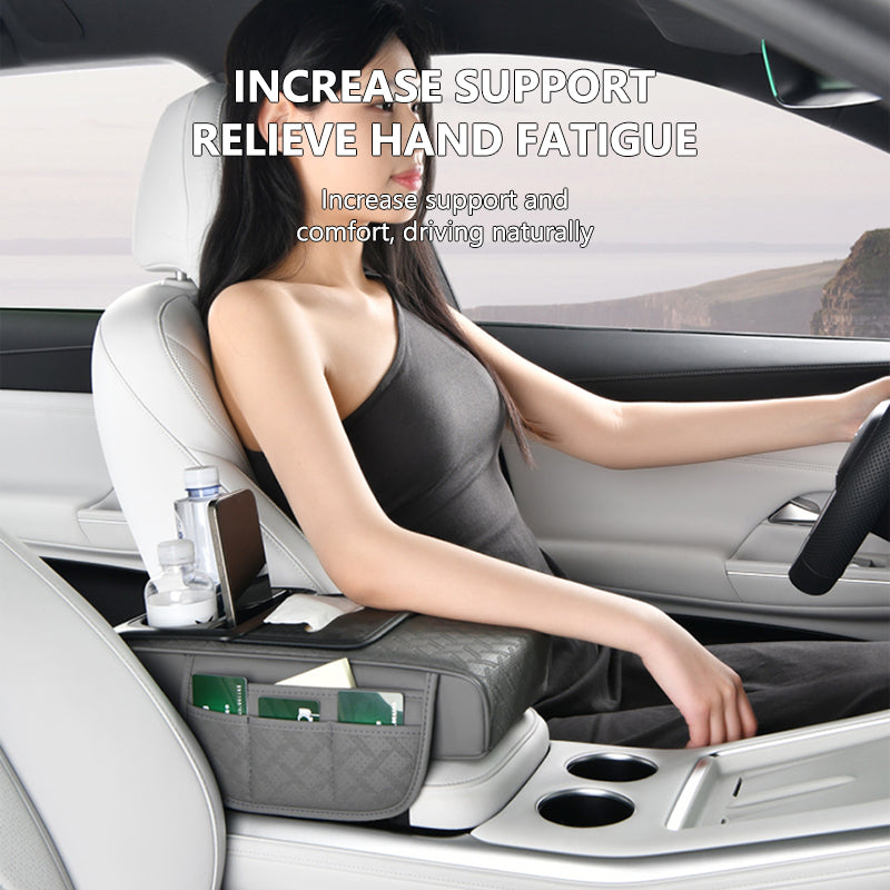 SEAMETAL Car Armrest Box Cushion Leather Height Increasing With Cup Holder