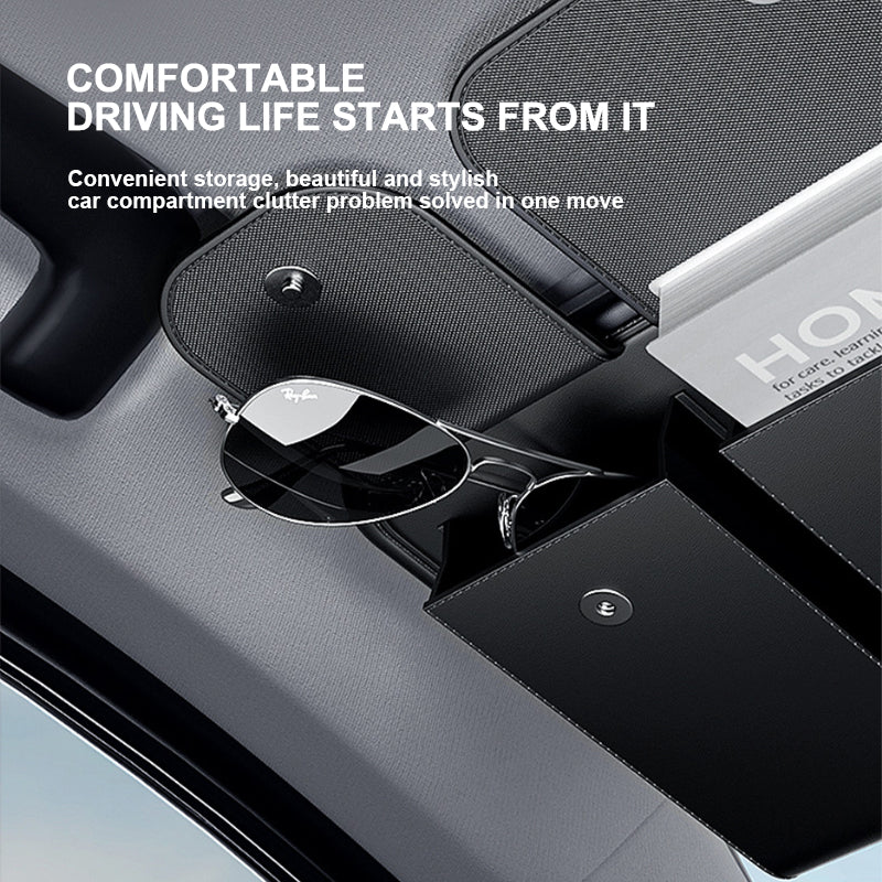 SEAMETAL Faux Leather Car Sun Visor Organizer, Multi-Pocket Storage Pouch for Glasses, Cards & License, Lightweight, Fits Most Vehicles