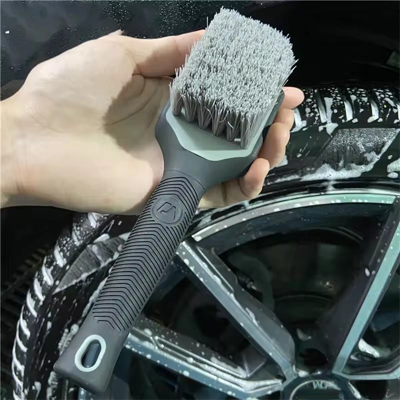SEAMETAL Car Tire Wheel Cleaning Brush Car Wash Brush Medium Soft Nylon Short Handle Steel Ring Floor Mat Fabric Decontamination Brush