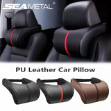 SEAMETAL Faux Leather Car Headrest Pillow, Memory Foam Filled, Comfortable Cushion for Vehicle Seat