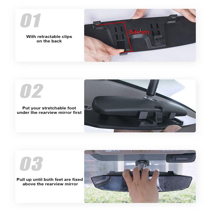 SEAMETAL Car Rearview Mirror 30CM Wide Angle Vision Snap On Rear View Mirror Universal Stable HD Glass