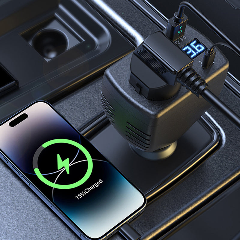 SEAMETAL 150W Car Inverter QC3.0 PD Fast Charger Car Socket Multifunctional Three Port Vehicle Power Converter Digital Display