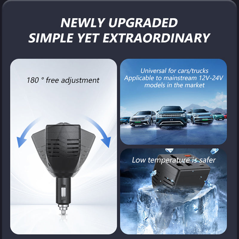 SEAMETAL 150W Car Inverter QC3.0 PD Fast Charger Car Socket Multifunctional Three Port Vehicle Power Converter Digital Display