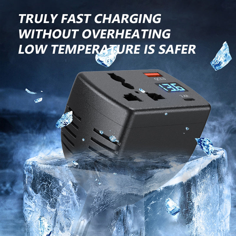 SEAMETAL 150W Car Inverter QC3.0 PD Fast Charger Car Socket Multifunctional Three Port Vehicle Power Converter Digital Display