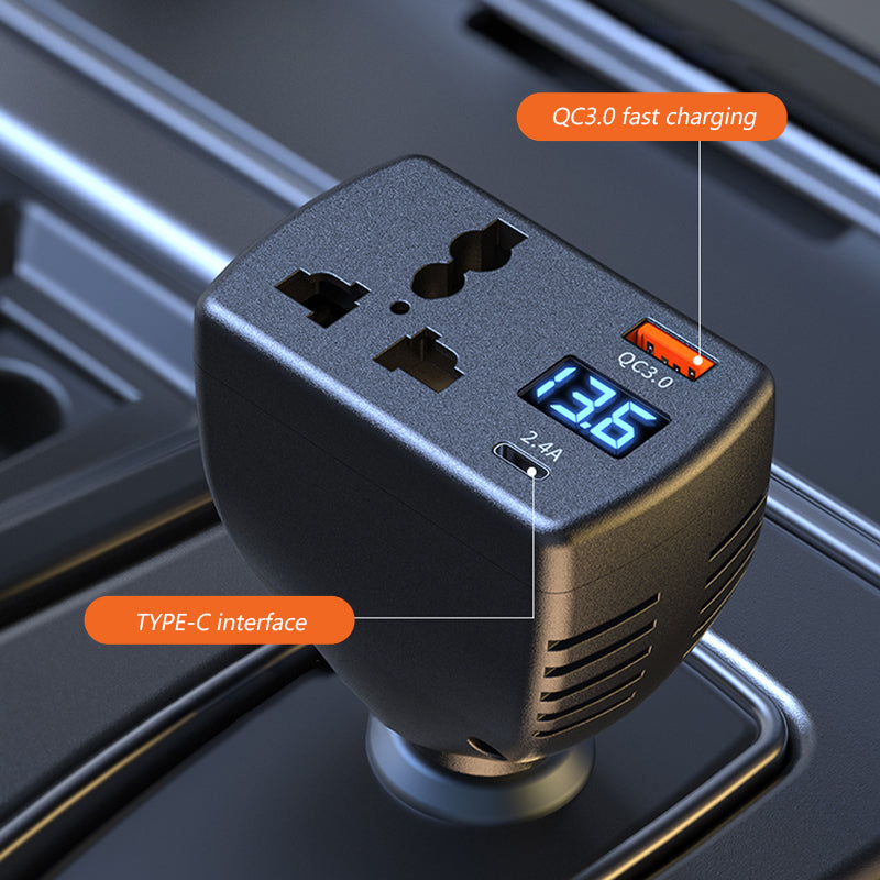 SEAMETAL 150W Car Inverter QC3.0 PD Fast Charger Car Socket Multifunctional Three Port Vehicle Power Converter Digital Display
