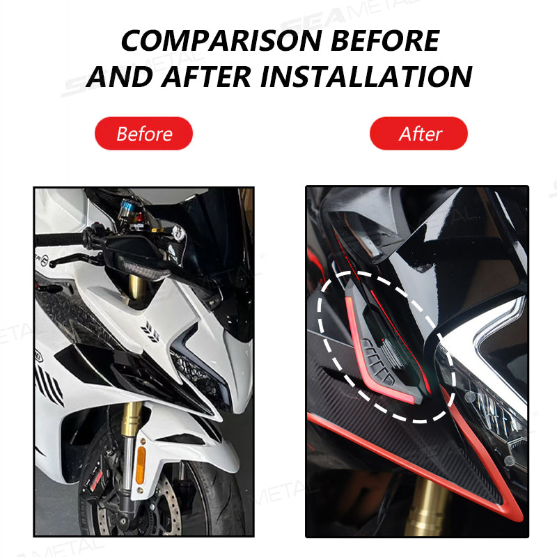 SEAMETAL 2Pcs Motorcycle Winglets Motorcycle Front Side Spoiler Aerodynamic Wing set Universal Fixed Wind Wing Decoration with LED Dynamic Light