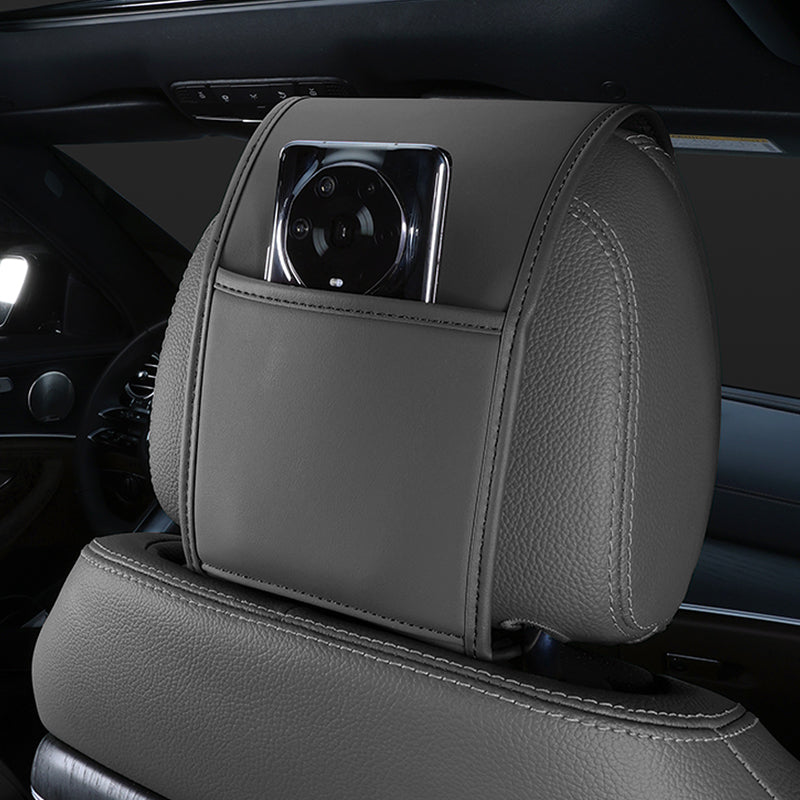 SEAMETAL Car Seat Headrest Protect Cover Storage Pocket PU Leather Durable Car Neck Pillow Case Cars Dustproof Scratch-resistant Universal