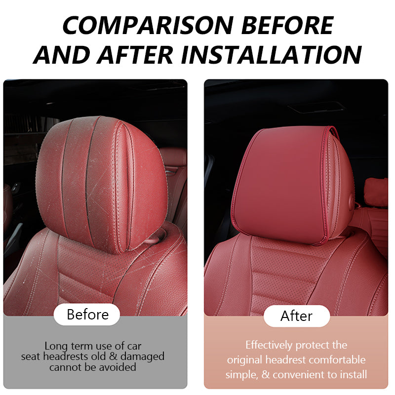 SEAMETAL Car Seat Headrest Protect Cover Storage Pocket PU Leather Durable Car Neck Pillow Case Cars Dustproof Scratch-resistant Universal