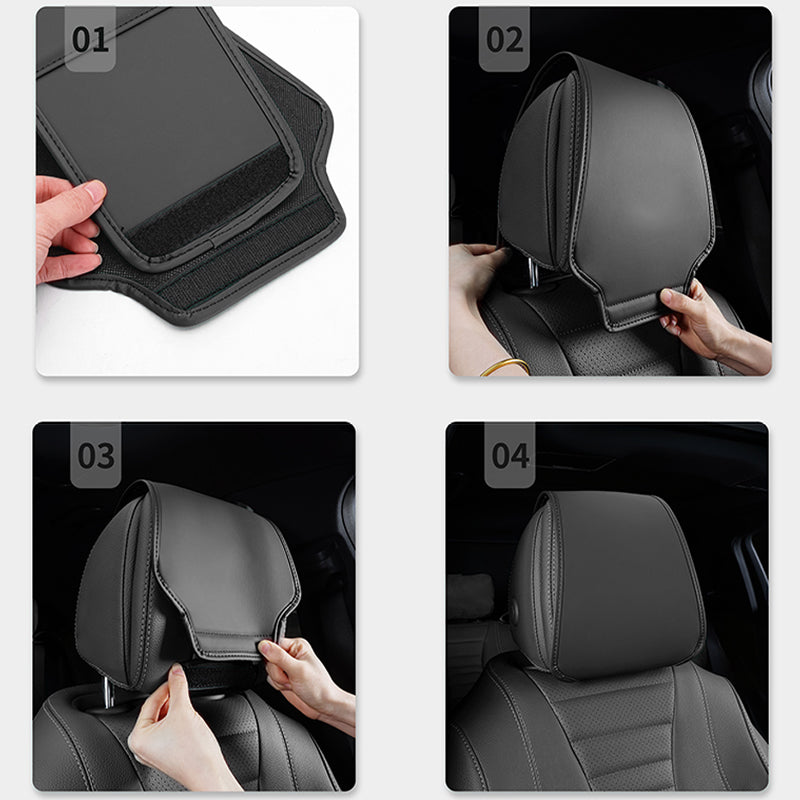 SEAMETAL Car Seat Headrest Protect Cover Storage Pocket PU Leather Durable Car Neck Pillow Case Cars Dustproof Scratch-resistant Universal