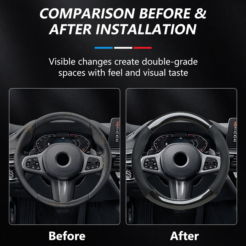 SEAMETAL Carbon Fiber Leather Car Steering Wheel Cover Anti-skid Wear Resistant Suitable Elastic Dustproof Sweat Absorbing 38cm Universal