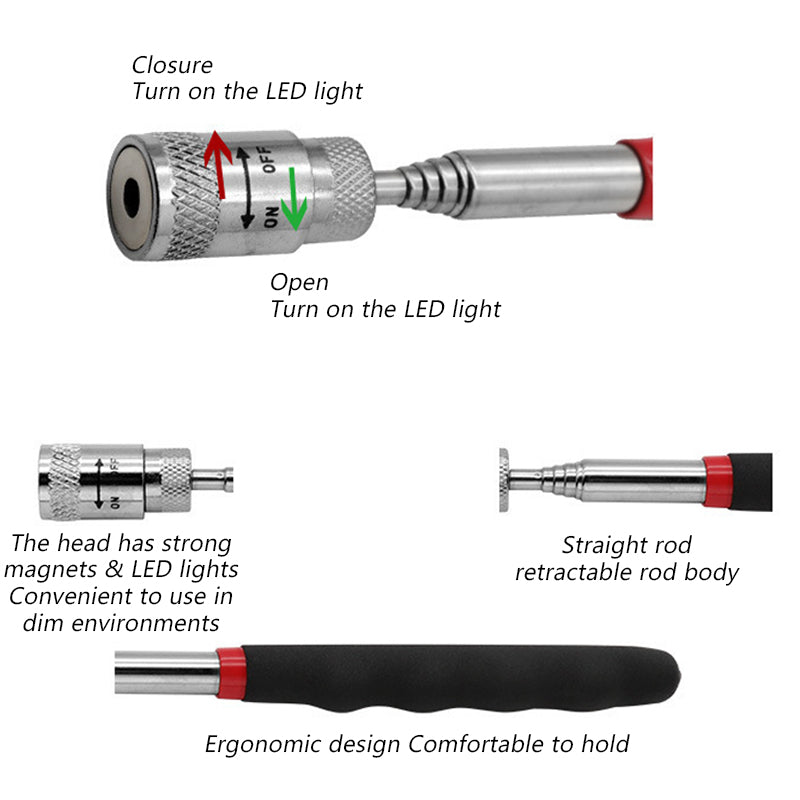 SEAMETAL Telescopic Magnetic Picker Mini Portable Magnetic Pen with Light for Picking Up Screws Nut Bolt Extendable Pickup Rod Stick