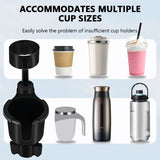 SEAMETAL Car Cup Holder Expander Multi-Function Drink Holder with Food Table 360-Degree Adjustable Base Tray for Snack