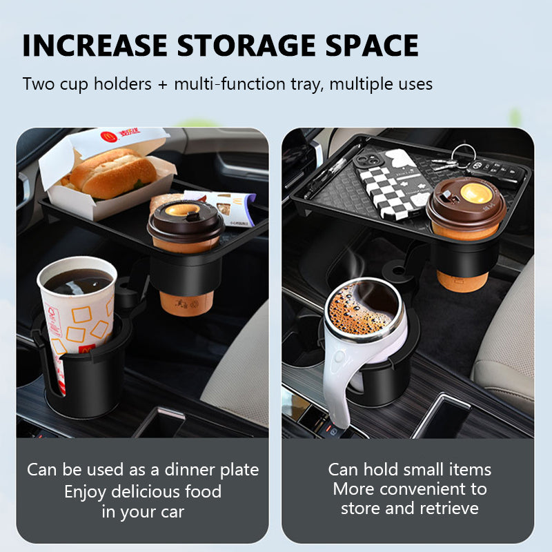 SEAMETAL Car Cup Holder Expander Multi-Function Drink Holder with Food Table 360-Degree Adjustable Base Tray for Snack