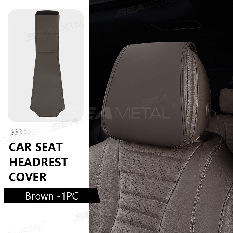 SEAMETAL Car Seat Headrest Protect Cover Storage Pocket PU Leather Durable Car Neck Pillow Case Cars Dustproof Scratch-resistant Universal