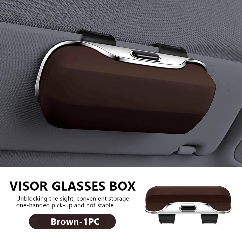 SEAMETAL Car Glasses Box Portable Press Switch Sunglasses Holder Driving Glasses Case Car Sun Visor Lenses Storage Box