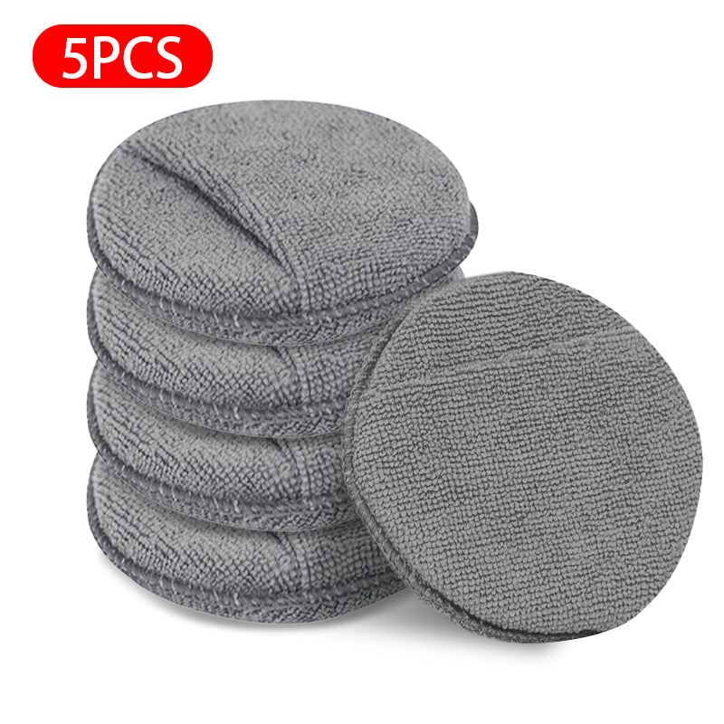 5Pcs Car Waxing Polish Sponges 5 Inch Car Detailing Wax Applicator Pads Round Pocket Microfiber Foam Sponges Car Cleaning Tools
