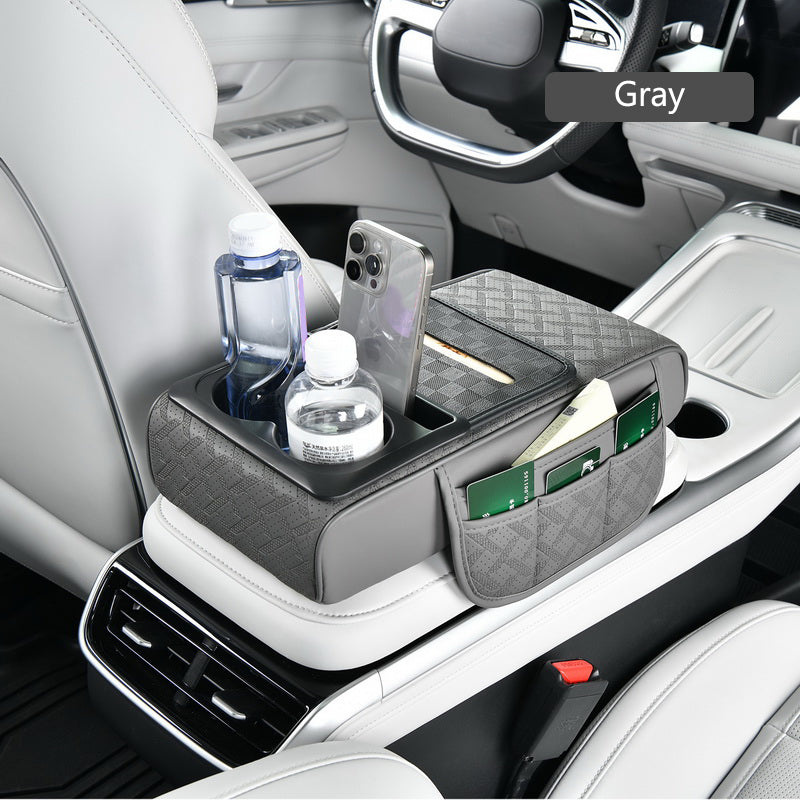 SEAMETAL Car Armrest Box Cushion Leather Height Increasing With Cup Holder